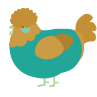 A turquoise and gold chicken with a head pattern