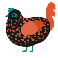 chester the cheetah, a sable and vermilion chicken with a speckle pattern