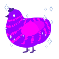 ourple eyeassault, a violet and amethyst chicken with a bar pattern