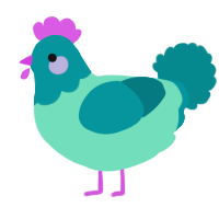 A mint and teal chicken with a head pattern