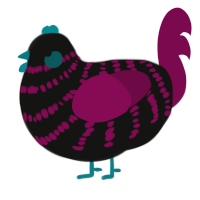 A black and wine chicken with a bar pattern