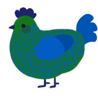 A leaf and ultramarine chicken with a double-lace pattern