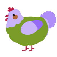 A chartreuse and lilac chicken with a head pattern