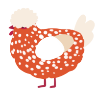 A vermilion and cream chicken with a speckle pattern