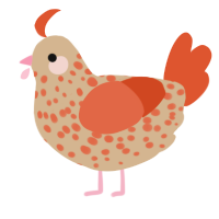 A beige and vermilion chicken with a speckle pattern