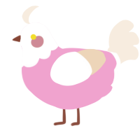 Tiny Katt Thing, a pink and cream chicken with a head pattern