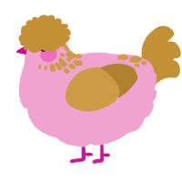 A pink and gold chicken with a neck-speckle pattern