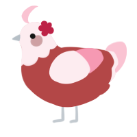 A red and rose chicken with a head pattern