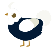 A tumblr and white chicken with a head pattern