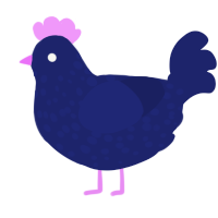A navy chicken with a speckle pattern