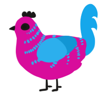 A fuchsia and sky chicken with a half-bar pattern