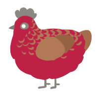 A crimson and brown chicken with a half-lace pattern