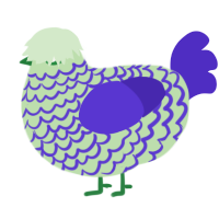 A gluppy and indigo chicken with a lace pattern