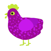 A plum and amethyst chicken with a speckle pattern