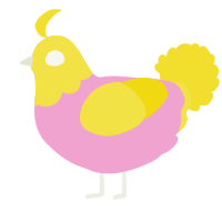 A pink and yellow chicken with a head pattern