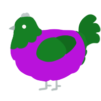 A amethyst and leaf chicken with a head pattern
