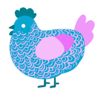 A cerulean and lavender chicken with a double-lace pattern