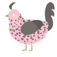 Mourvedre, a rose and grey chicken with a speckle pattern