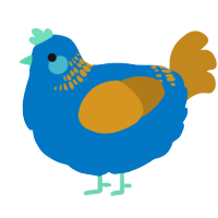 A sapphire and ochre chicken with a neck-band pattern