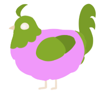 A lavender and chartreuse chicken with a head pattern