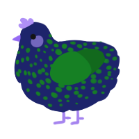 A navy and leaf chicken with a speckle pattern