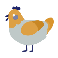 A silver and orange chicken with a head pattern