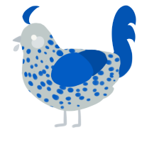 Sterling Silver, a silver and ultramarine chicken with a speckle pattern