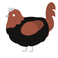 A black and russet chicken with a head pattern