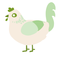 A cream and gluppy chicken with a neck-speckle pattern