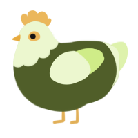 A olive and apple chicken with a head pattern