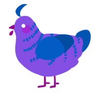 A blurple and ultramarine chicken with a half-bar pattern