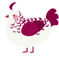Peppermint, a white and maroon chicken with a half-lace pattern