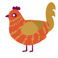 A vermilion and gold chicken with a bar pattern