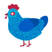 A cerulean and ultramarine chicken with a double-lace pattern