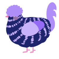 A navy and lilac chicken with a bar pattern