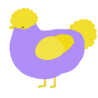 A lilac and yellow chicken