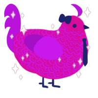 Bawkley, a fuchsia and amethyst chicken with a double-lace pattern
