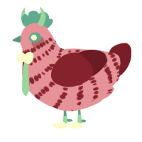 A orchid and maroon chicken with a bar pattern