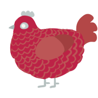 A crimson and red chicken with a lace pattern