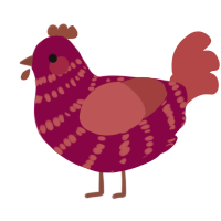 A maroon and red chicken with a bar pattern