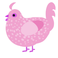 Fork, a pink chicken with a speckle pattern
