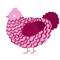 A pink and maroon chicken with a lace pattern