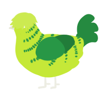 A lime and viridian chicken with a half-bar pattern