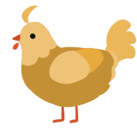 A gold and honey chicken with a head pattern