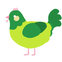 A lime and viridian chicken with a head pattern