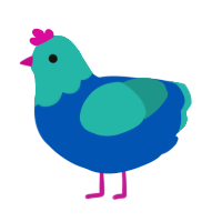 A ultramarine and turquoise chicken with a head pattern