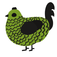 A chartreuse and sable chicken with a lace pattern