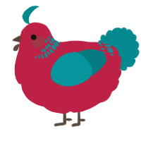 A crimson and teal chicken with a neck-band pattern