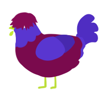 A wine and indigo chicken with a head pattern