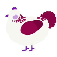 A white and maroon chicken with a neck-speckle pattern